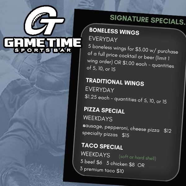 Tuesday Night Specials at Gametime Bar and Grill