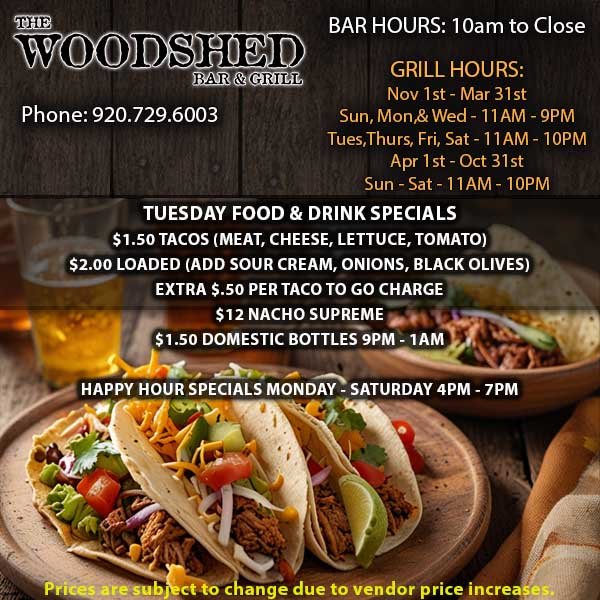 Tuesday Night Specials at The Woodshed Bar & Grill